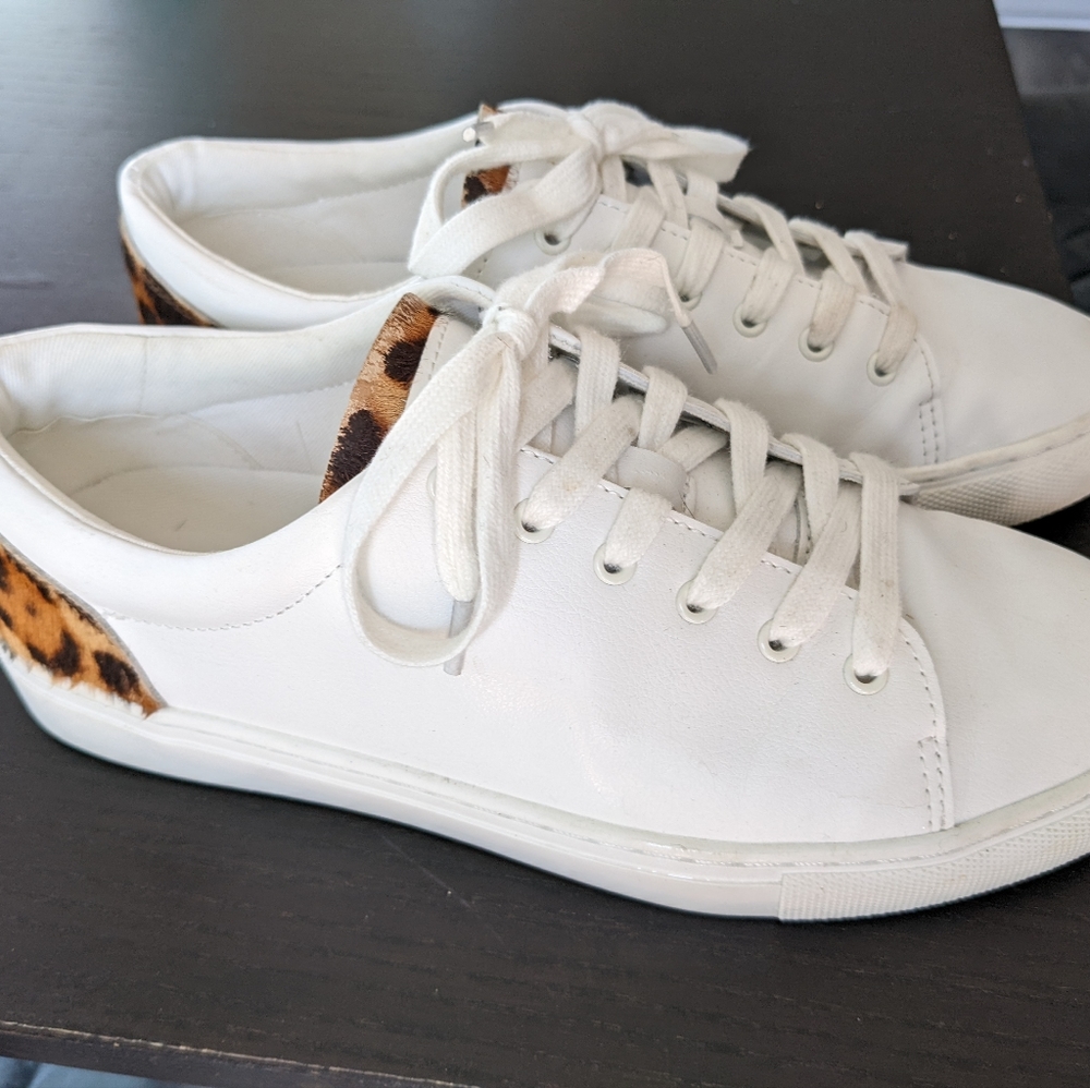 J. Crew white with leopard accents sneakers athletic shoes size 7